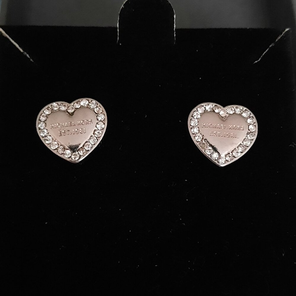 Michael Kors Silver-tone/Pave Heart Earrings - Picture 1 of 3